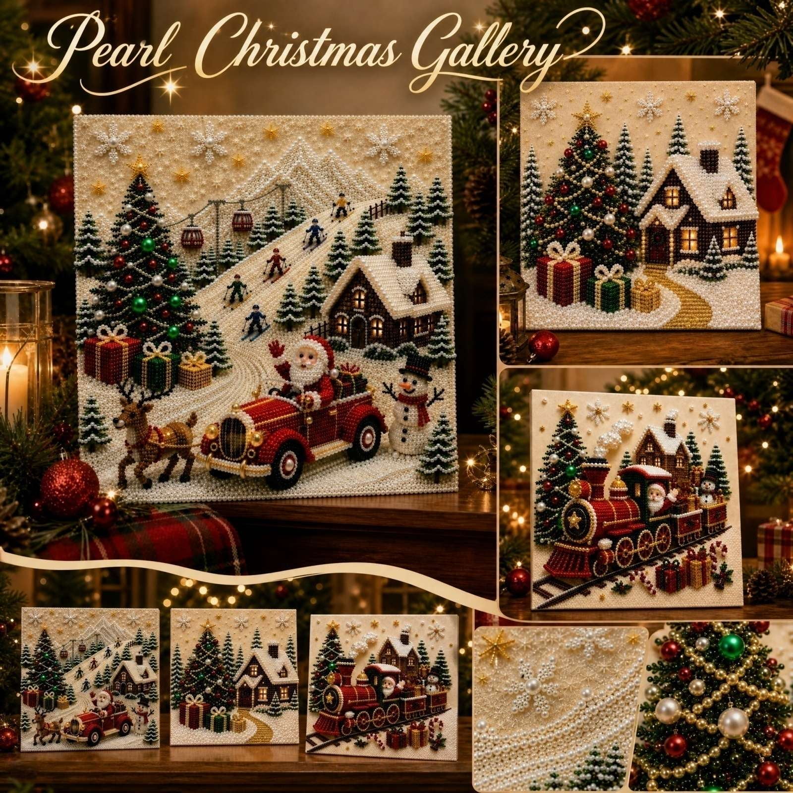 Kiddiway 3D Christmas Wall Pearl Art Kit - Diamond Painting with Pearls for Holiday Wall Decor Festive Christmas Craft Set Complete Supplies for Home Decoration C
