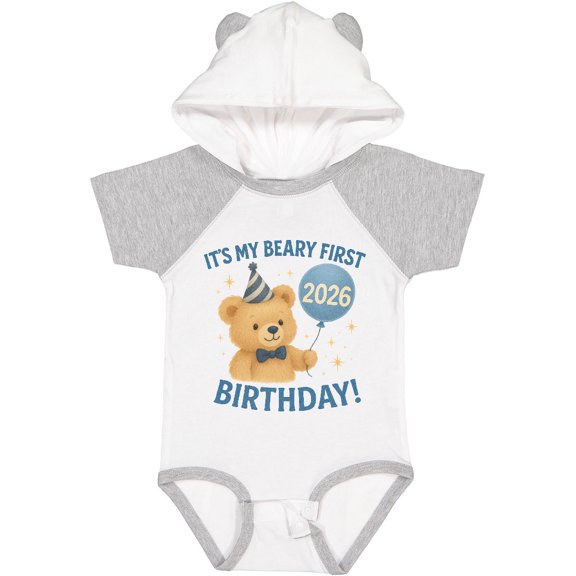 Inktastic Beary First Birthday 2026 Teddy Bear Boys or Girls Baby Bodysuit