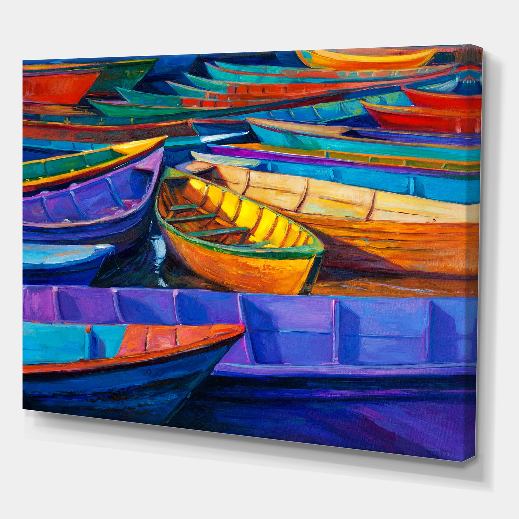 Designart ' Boats During Warm Sunset Resting On The Water II ' Nautical & Coastal Canvas Wall Art Print