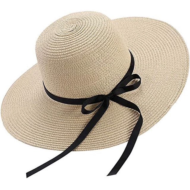 Sombrero de Paja para Mujer Sombreros Plegables de Playa con Lazo de Verano Protección UV UPF50+ Ala Ancha Floppy Señoras Hombres Sombrero de Paja Accesorios de Playa para Vacaciones Plegables