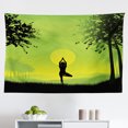 thumbnail image 1 of Yoga Tapestry, Dog Upside Down Relaxing Closed Eyes Meditating Calm Therapy Humor Animal Print, Fabric Wall Hanging Decor for Bedroom Living Room Dorm, 2 Sizes, White Brown, by Ambesonne, 1 of 1