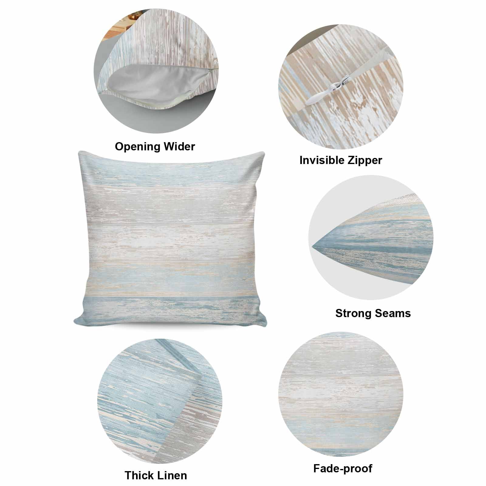 Pillow Covers 26x26 Inch, Blue Beige Farmhouse Linen Pillowcase with Invisible Zipper, Vintage Wooden Striped Decorative Throw Pillow Covers Cushion Case for Couch Sofa Bed Living Room