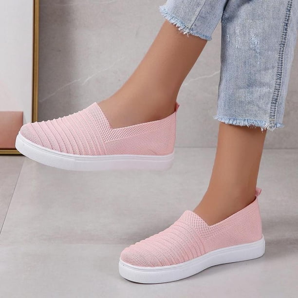 Zapatillas de deporte de verano 2022 para mujer, zapatos de malla transpirables de punto plano para mujer, zapatos vulcanizados para mujer, zapatos de primavera sin cordones para mujer 41 Gao Jinjia LED