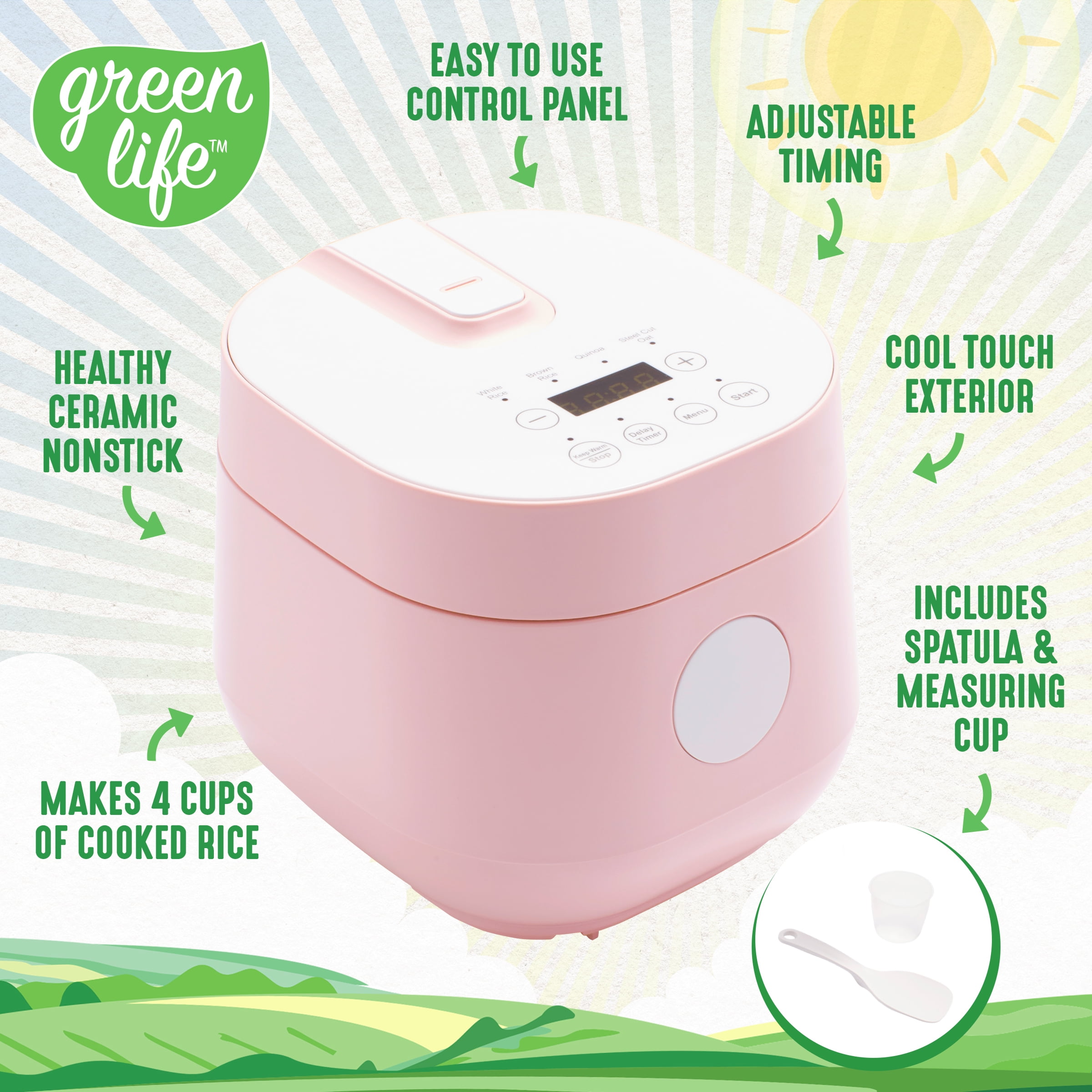 GreenLife Healthy Ceramic Nonstick Go Grains Turquoise Rice and Grains Cooker 