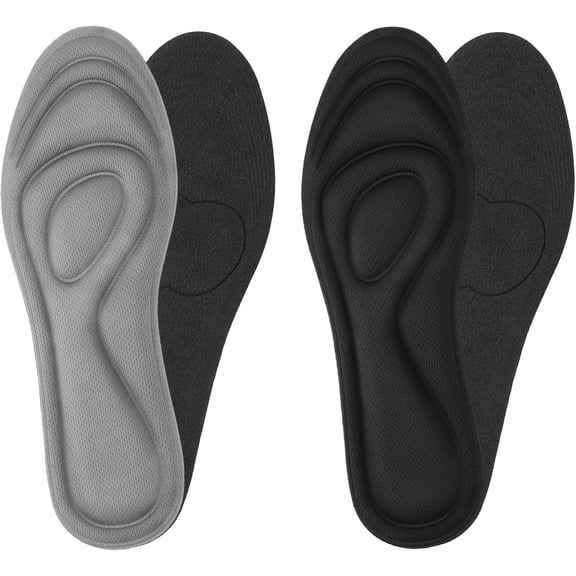 2Pair Memory Foam Insoles, Shoe Insoles for Women Man Replacement Shoe Inserts Comfort Cushioning Shoe Inserts Shoe Pads Relieve Foot Pain (black/grey, Men8-11US)