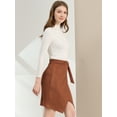 thumbnail image 4 of INSPIRE CHIC Women's A-Line Front Slit Knee Length Wrap Faux Suede Skirt, 4 of 6