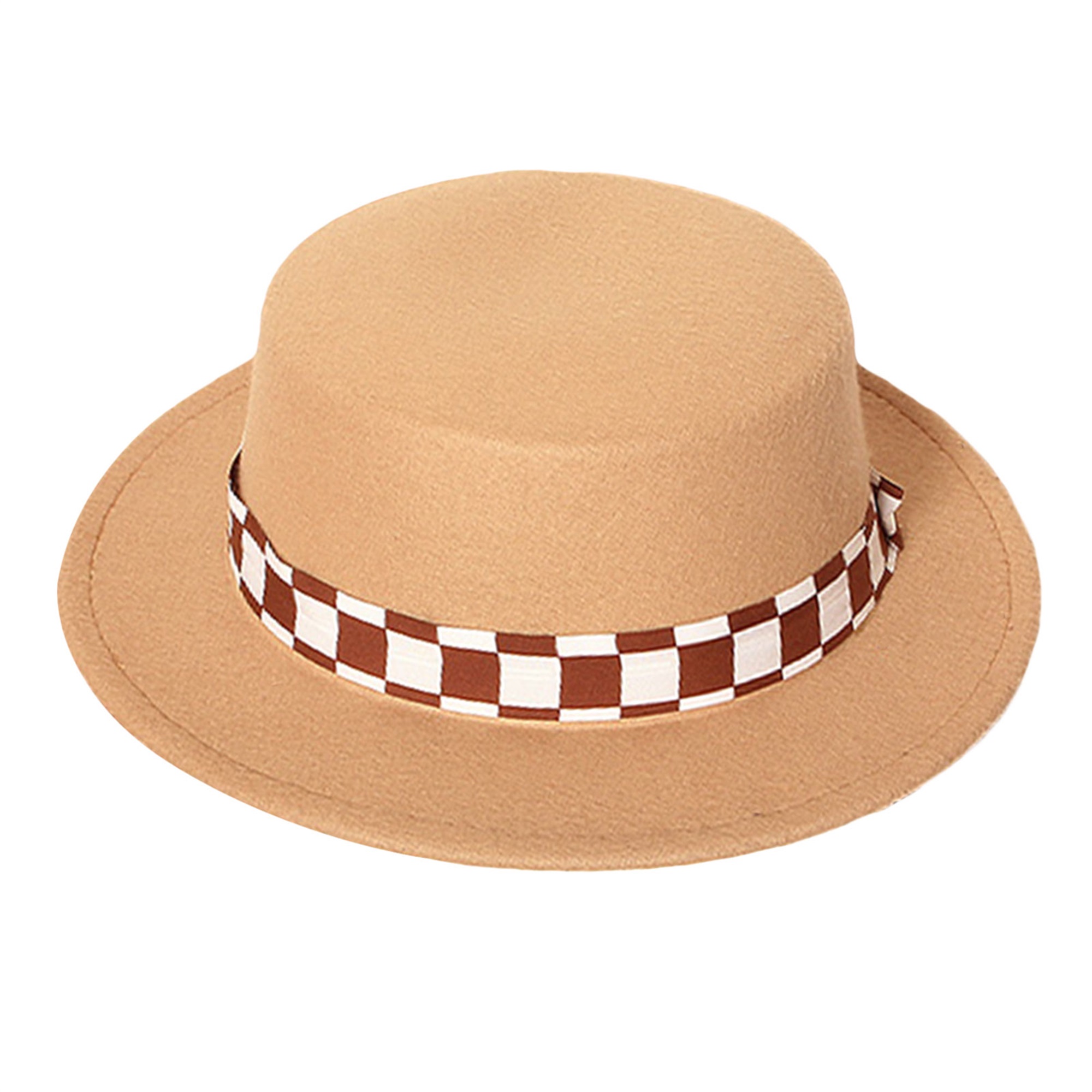 Kuriozud Kid Fedoras Hat Plaid Strap Decor Formal Hat Flat Wide Brim