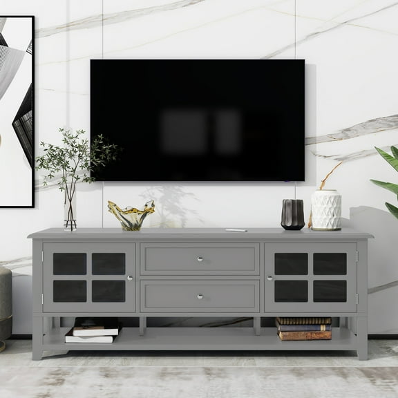 Euroco TV Stand for TVs up to 60'', Entertainment Center with Multifunctional Storage Space, TV Cabinet with Modern Design, Media Console for Living Room, Bedroom