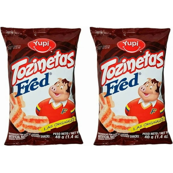 YUPI Tocinetas Fred Bacon Flavored Chips (Pack of 2, 40g each) - Imported from Colombia