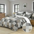 thumbnail image 4 of Bedduvit King Size Quilt Set - 100% Cotton Brown/Black/Gray Bedspread Quilt for King Beds, Lightweight Patchwork Plaid Farmhouse Classic Quilt Bedding Comforter Set for All Season, 3-Piece (98"x106"), 4 of 8