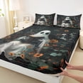 thumbnail image 3 of Manfei Halloween Ghost Kids Queen Sheet Sets, Horror Spooky Skull Flat Sheet, Rustic Groovy Flower Queen Fitted Sheet, Lightweight Room Decor, 4-Piece, 3 of 7