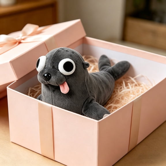 VMWMSSR Gray Seal Plush Toy Soft Cuddly Marine Animal Stuffed Doll Cute Big Eye Seal Stuffed Animal Bedtime Companion Plush Toy For Bed Couch Home Decor(Grey-7.09")