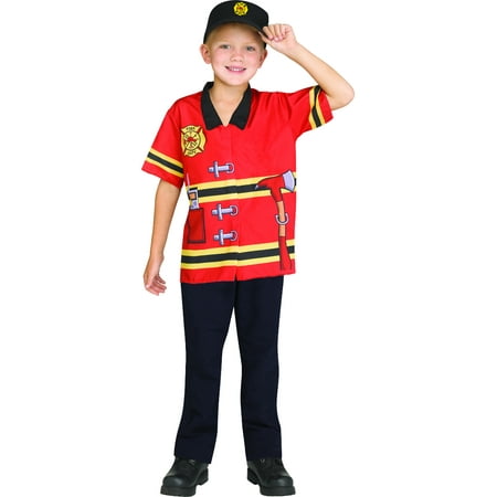 Child's Firefighter Printed Shirt And Hat Combo Costume Up To Size 6