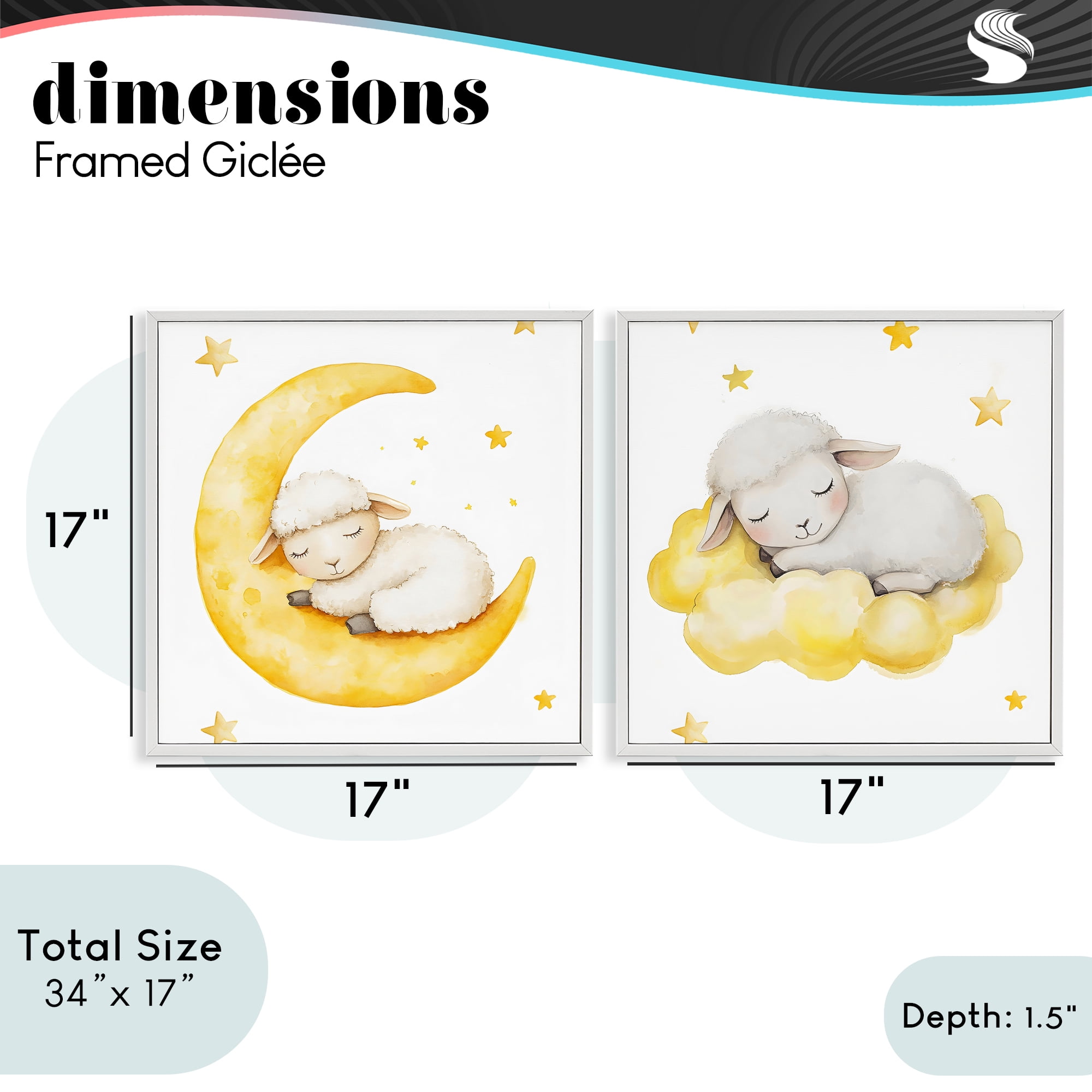 Stupell Industries Sleeping Sheep Cloud and Moon 2 Piece White Framed Giclee Art Set, design by LSR Design Studio