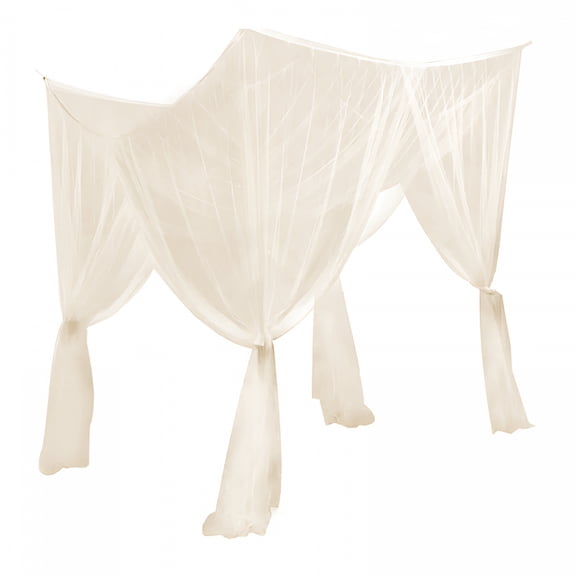 AUQ Elegant Four-Poster Bed Canopy Beige Bed Curtain