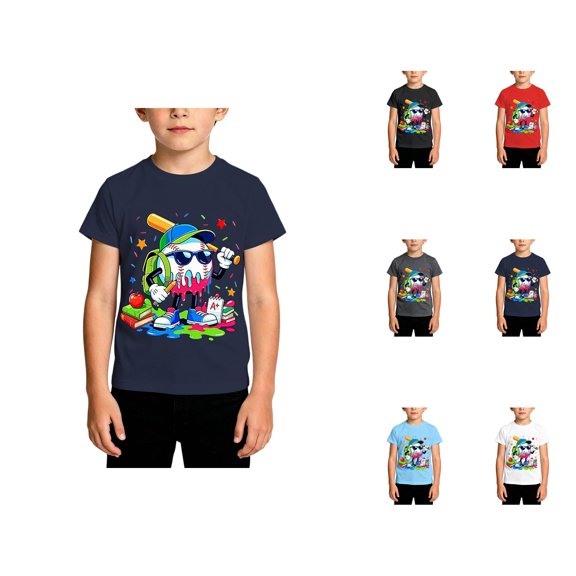 Back to School Shirt for Boys Short Sleeve Cartoon Prints T Shirts Crewneck Kids Clothes 1-13 Years