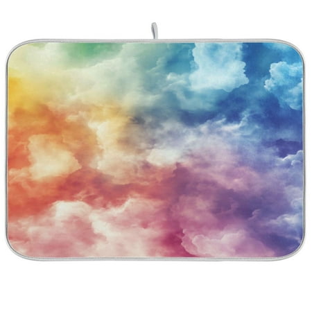 

Kitchen Drying Mat 18x24In Drying Dish Mat Dish Drying Mats Kitchen Countertop Multi-Function Drain Drying Mat Kitchen Table Rainbow Cloud Cartoon