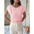 thumbnail image 5 of Women'S Summer Off Shoulder Floral Sweaters Cap Sleeve Loose Knit Cute Pullover Tops Pink S, 5 of 8