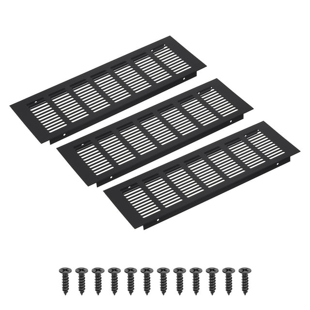 Uxcell 12 x 4" Rectangle Ventilation Grille 3Pcs Aluminum Air Vent Cover Black