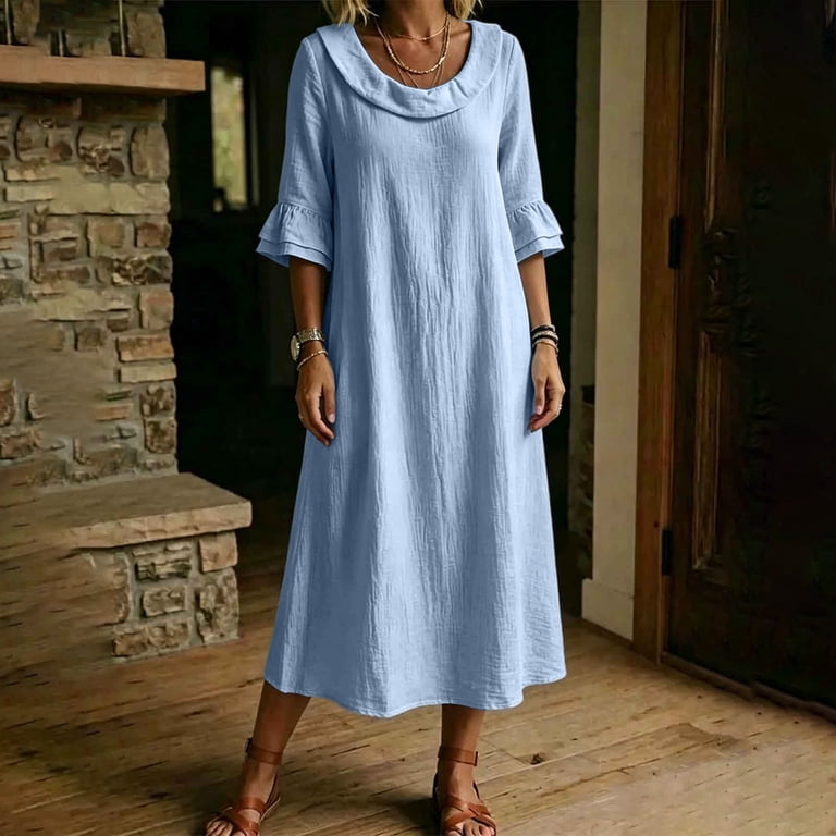 loose fitting semi formal dresses Sentmoon Vneck Dresses for Women Dress 2026 Summer Semi Formal Wedding  Guest Dress Solid Color Short Sleeve Stretchy Loose Fit Tunic Dress Trendy  for Work and Office S-3XL