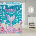 thumbnail image 2 of Pink Mermaid Tail Bathroom Waterproof Accessories with 12 Hooks Mermaid Shower Curtain for Kids Women Girls Ocean Fish Scales Fabric Shower Curtain Rainbow Sea Animal Curtains,72x72 Inches, 2 of 6