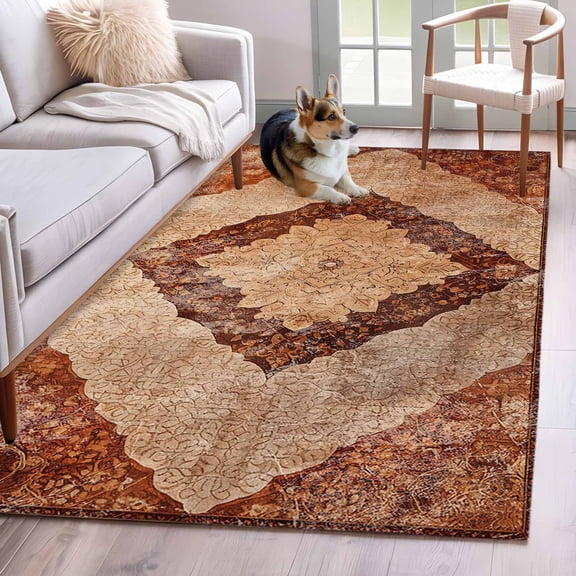 3'x5' Area Rugs, Brown Boho Indoor Outdoor Area Rug for Living Room Bedroom, Ethnic Southwestern Modern Geometric Abstract Art Washable Bathroom Rugs Kitchen Floor Carpet Mats Home Decor Aesthetic