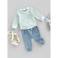 thumbnail image 4 of Douhoow Toddler Boy 2 Piece Outfit Long Sleeve Striped Sweatshirt Drawstring Pants Fall Clothes, 4 of 9