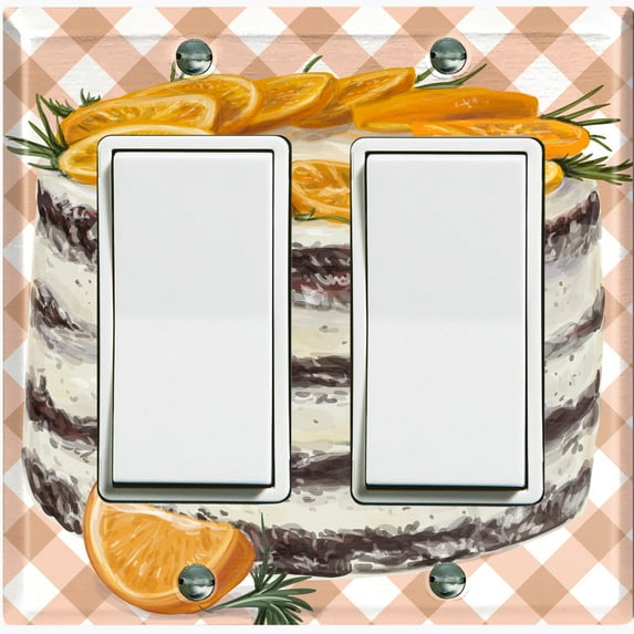 Metal Light Switch Wall Plate Outlet Cover (Layered Vanilla Frosting Chocolate Orange Lemon Cake - Double Rocker)