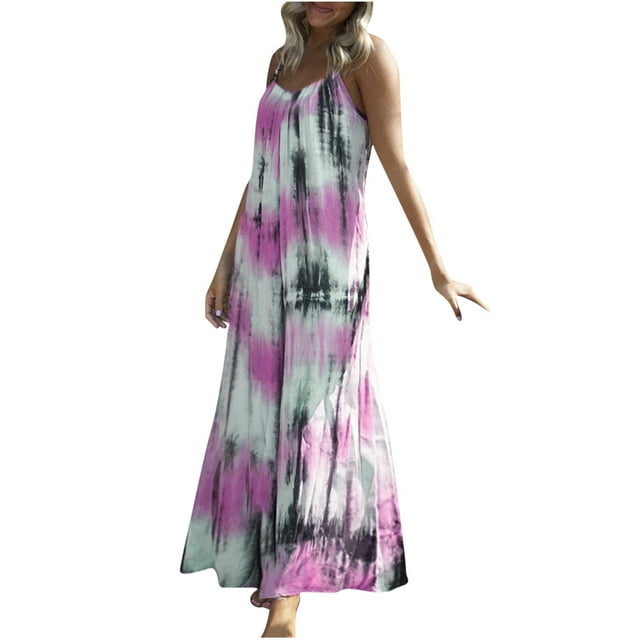 Vestido largo sin mangas con cuello en V y estampado informal de verano para mujer con estilo OAVQHLG3B Store lin121212