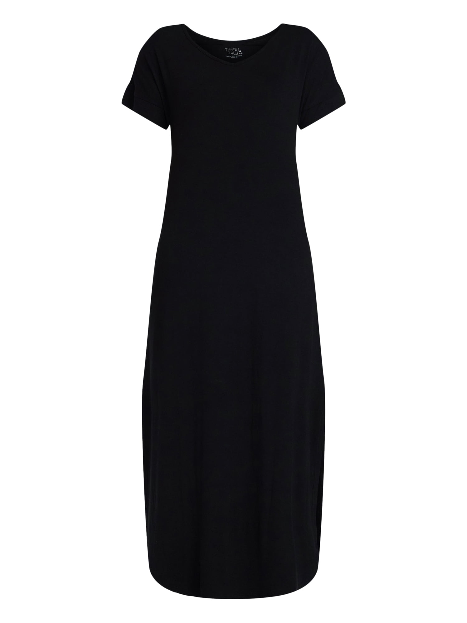 Time and Tru Women's T-Shirt Maxi Dress with Short Sleeves, Sizes XS-XXXL