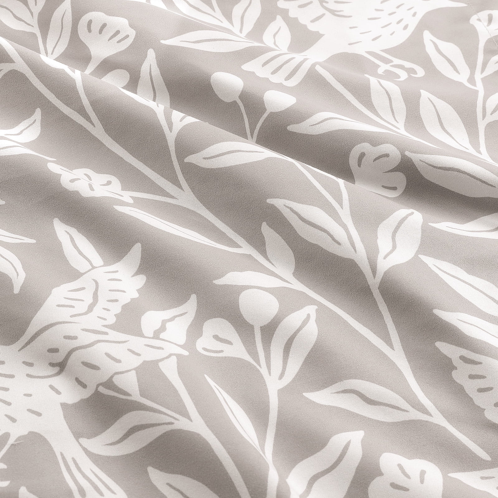 Notticasa 3-Piece Printed Comforter Sets,Gray,Tiwn,Features a Floral and Peacebird Design, Including a Quilt Cover and Pillowcases