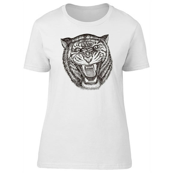 Tiger Growling Ink Sketch T-Shirt Women -Image by Shutterstock, Female Medium