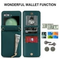 thumbnail image 3 of Decase for Samsung Galaxy Z Flip 5 Luxury Zipper Wallet Phone Case, Multi-Function Kickstand Card Holder Adjustable Fashion Flip Cover Case with Crossbody Strap for Samsung Z Flip 5 5G,Darkgreen, 3 of 8