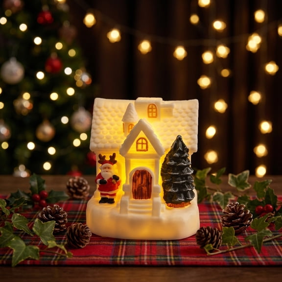 ZZkhGO Glowing Christmas Little House Ornament, LED Warm Light Ambient Lamp Decoration, Festive Desktop Holiday Gift for Home Decor