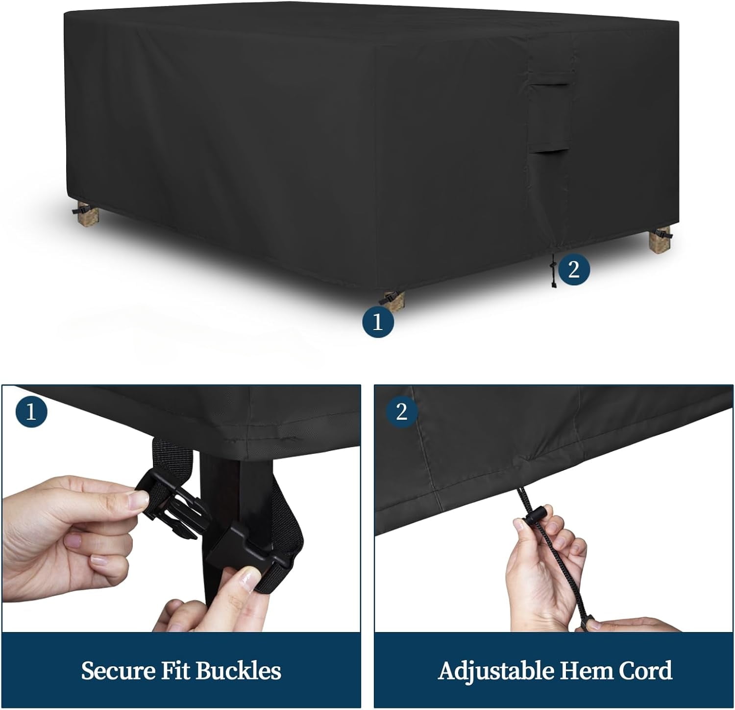 Patio Furniture Covers Waterproof, Rectangular Outdoor Table Chair Sofa Set Cover, Black,91"Wx61"Dx28"H