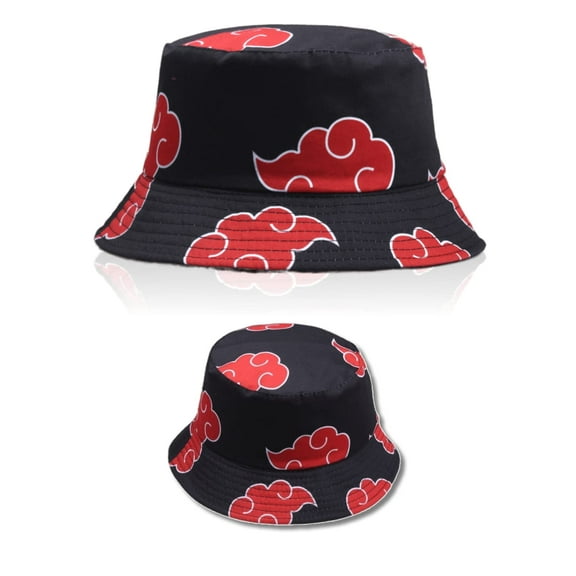 Anime Bucket Hat for Women and Men - Red Cloud Cosplay Black Bucket Hat Anime Accessories, Summer Hat Beach Outdoor Travel Headwear Style