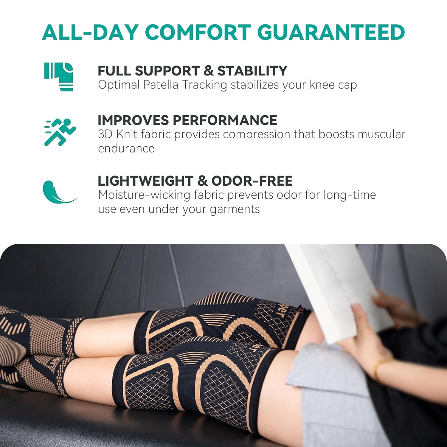 Copper Knee Br for Women Men 2 Pack, Compression Sleeve Pain, Arthritis, Running,Sports and Recovery Support, M