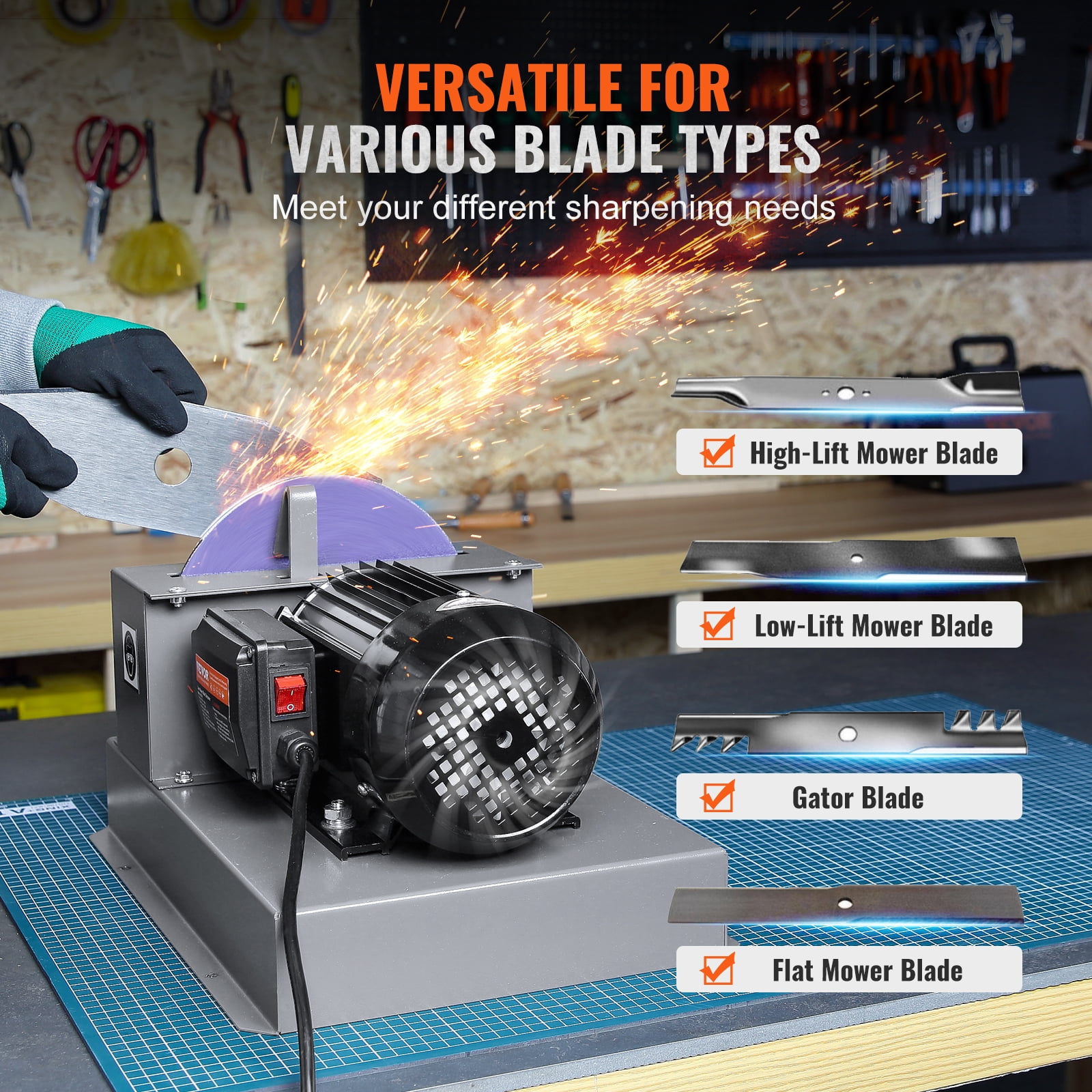 SKYSHALO Lawn Mower Blade Sharpener 1HP 750W with 9-inch Ceramic Grinding Wheel