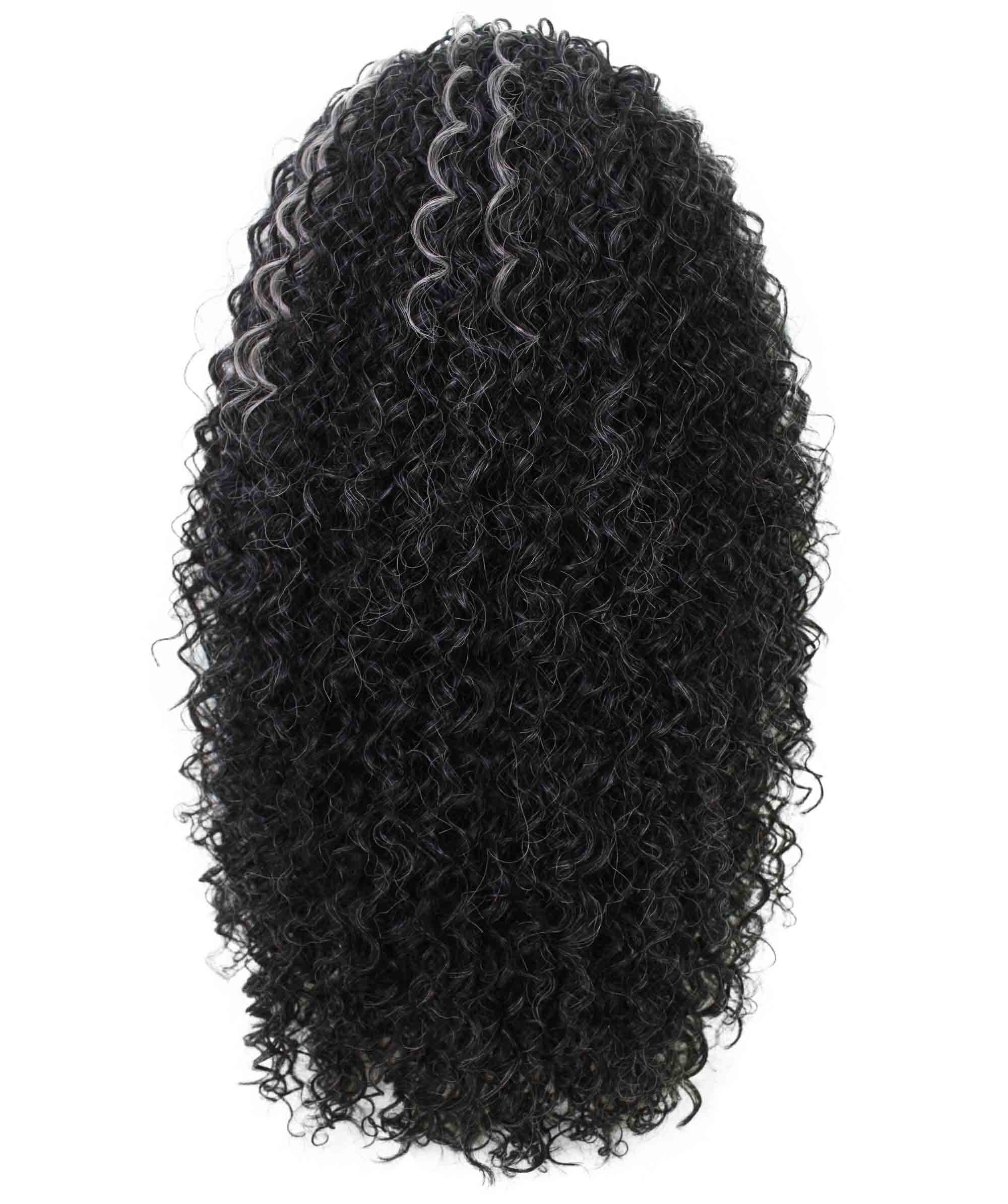 LUXLUXE Isadora Curly Body Waves 22.5 in Long Half Wig Half Cap Wig, Mix Human Hair and Synthetic Fibers, Dark Charcoal Gray Color