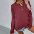 thumbnail image 3 of Zedker Casual Women'S Solid Color Button Mock Neck Long Sleeve Pointelle Knitted Sweaters, Comfy Loose Pullover Tops for Fall,Wine,S, 3 of 4
