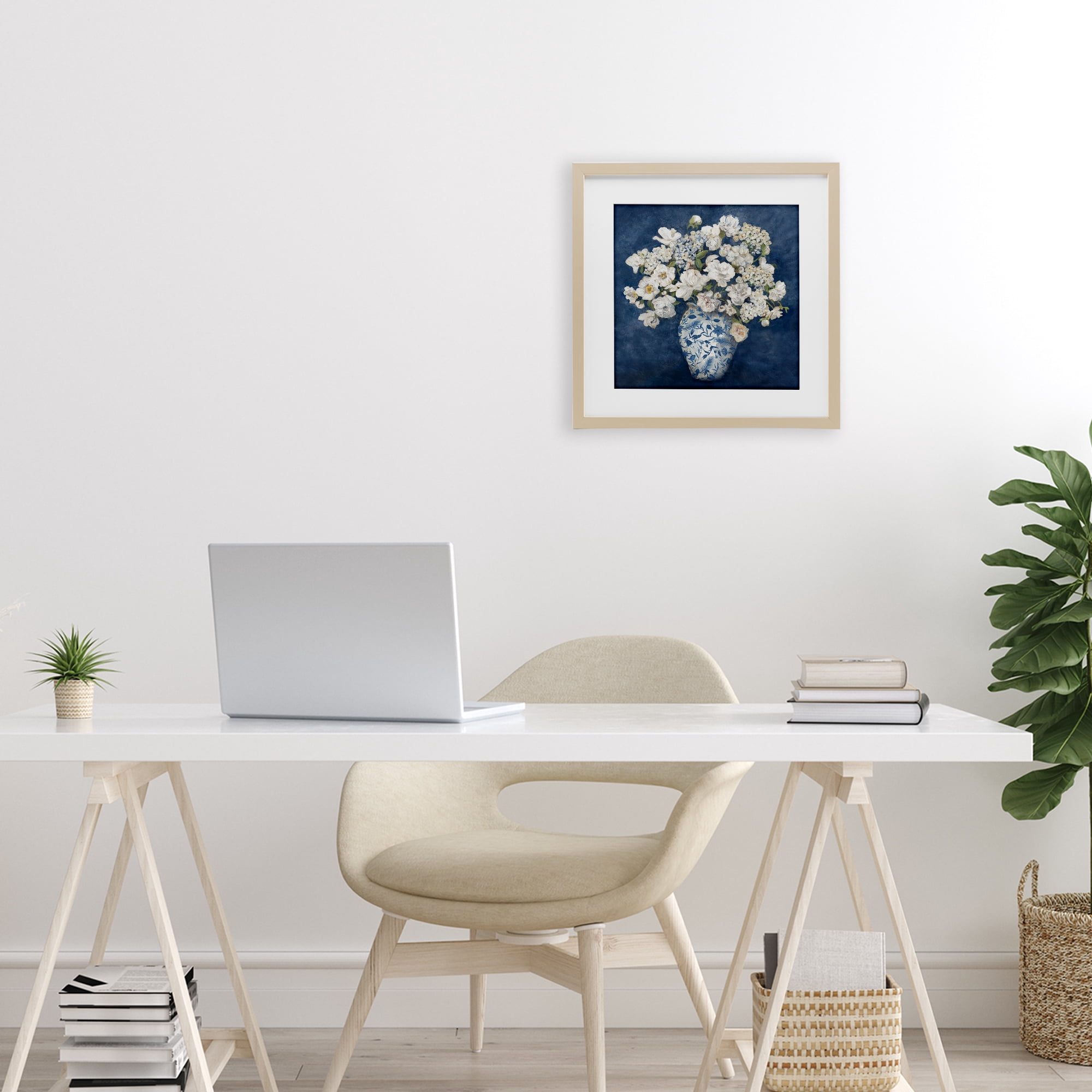 Stupell Industries Classic Blue Chinoiserie Vase Birch Framed Print Under Glass, design by Charlene Olson
