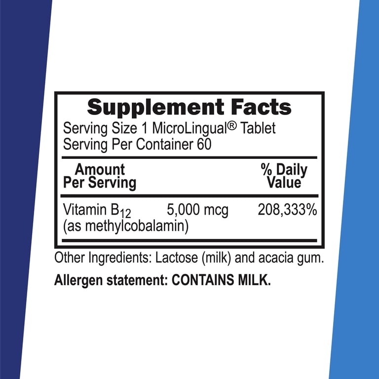No Shot Methylcobalamin B-12 MicroLingual Tablets, 5000 mg - 60 count No Shot Methylcobalamin B-12 MicroLingual Tablets, 5000 mg - 60 count
