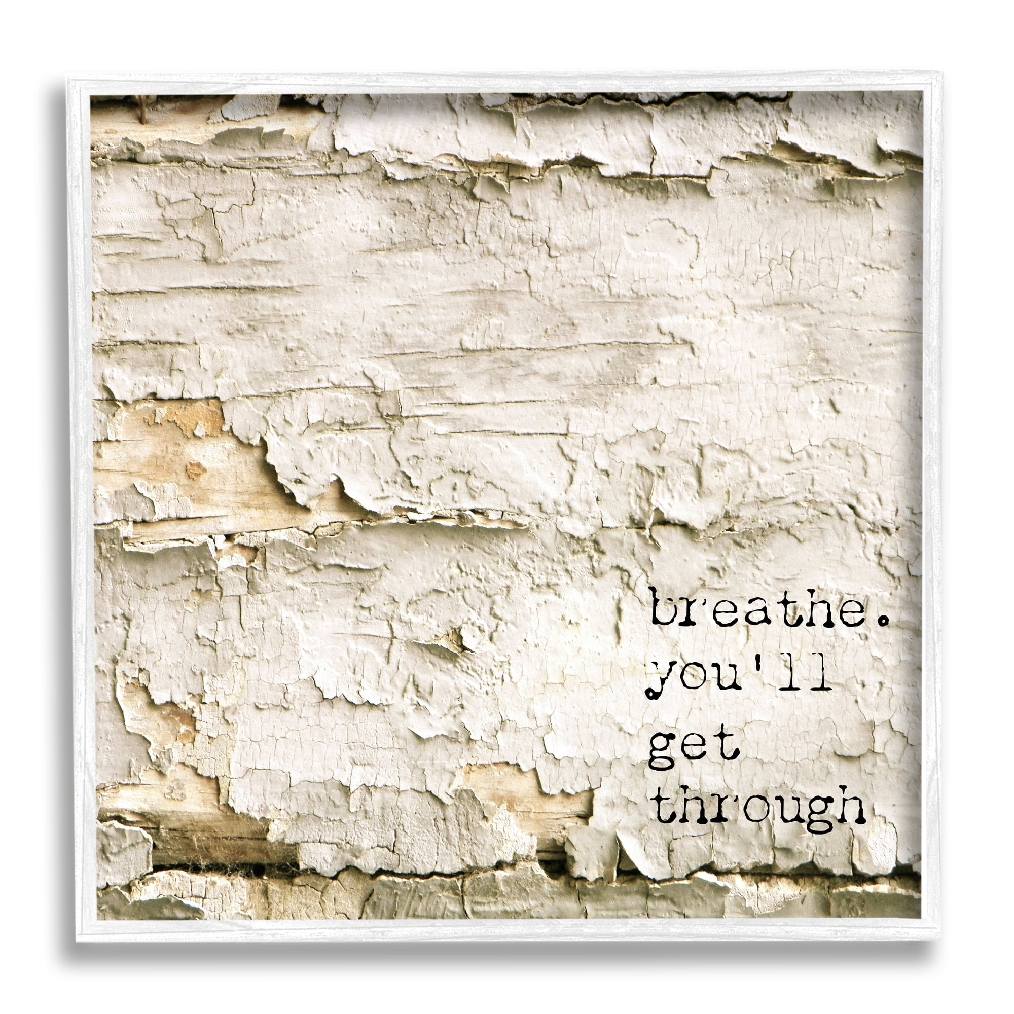 Stupell Industries Breathe You'll Get Through Encouraging Flaked Tree Graphic Art White Framed Art Print Wall Art, Design by Graffitee Studios