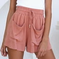 thumbnail image 2 of Shorts for Women Summer Solid Color Plus Size High Elastic Waist Drawstring Casual Loose Lounge Shorts with Pockets, 2 of 4