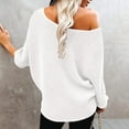 thumbnail image 3 of Lovskoo Sweaters for Women Solid Color Casual Loose Off Shoulder Knitwear Pullover Long Sleeve Sweater Tops Blouse White, 3 of 5