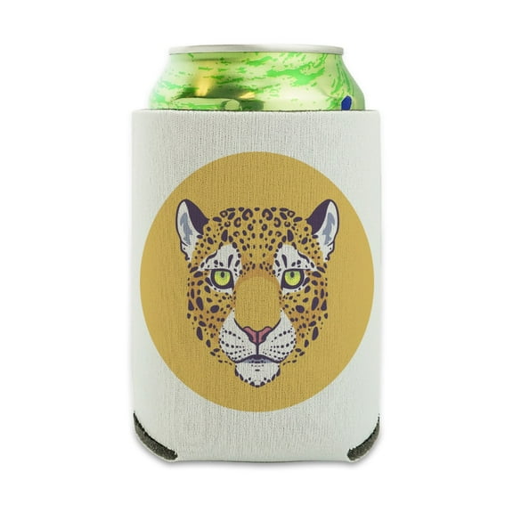 Gold Spotted Leopard Face Can Cooler - Drink Sleeve Hugger Collapsible Insulator - Beverage Insulated Holder