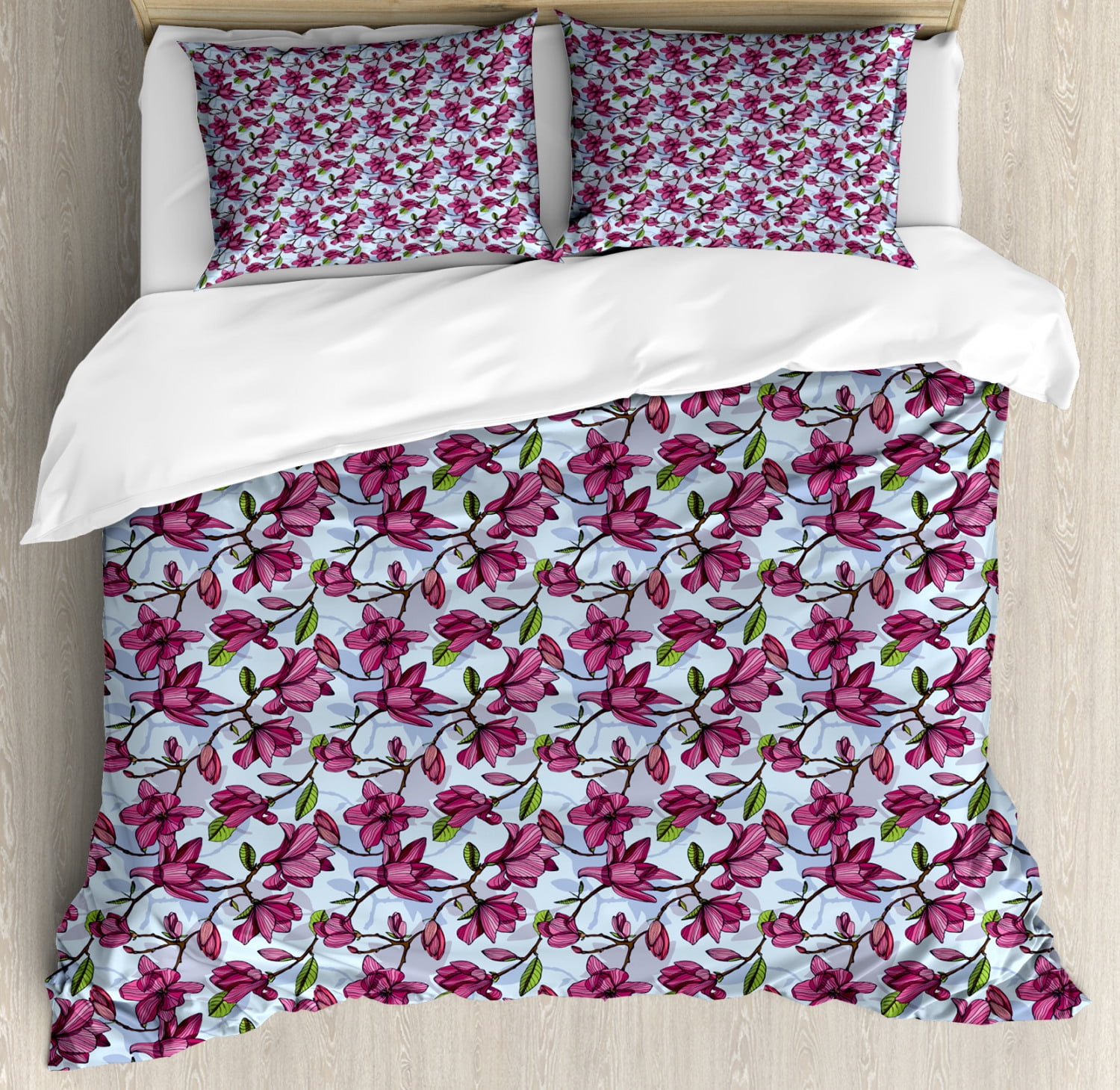 Magnolia Queen Size Duvet Cover Set, Flowering Branches with Thriving ...