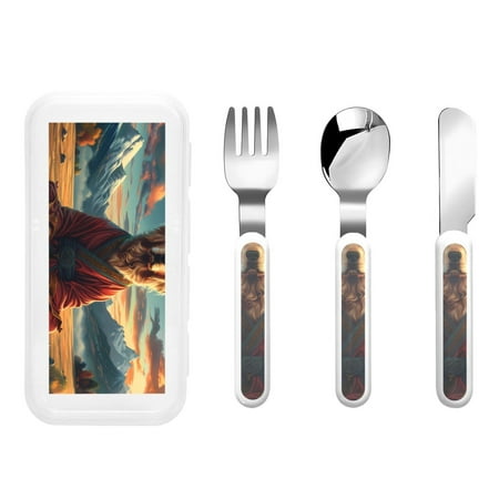 

Rateoe Meditating Golden Retriever for Stainless Steel Kids Silverware Set - Child and Toddler Safe Flatware - Children s Knife Fork And Spoon Set