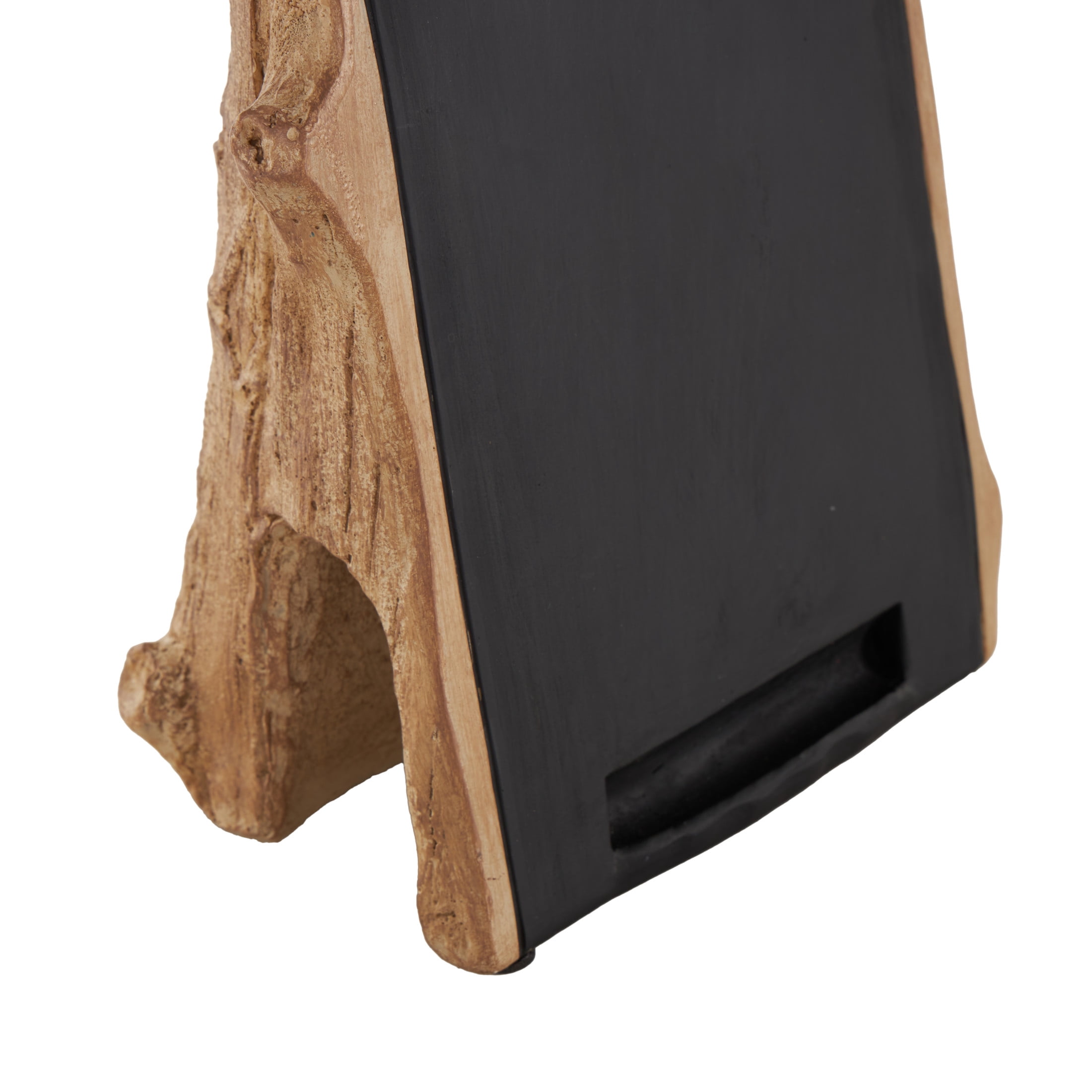 DecMode Cow Chalkboard Polystone Decorative Sign with Brown Tree Trunk Frame, 1-Piece
