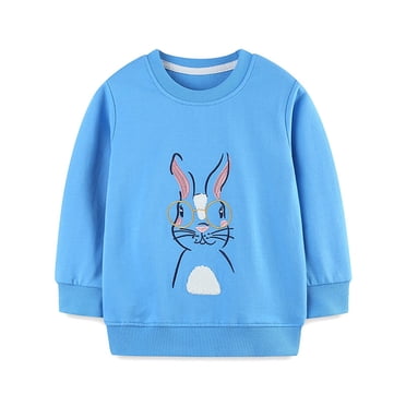CONZONE Easter Toddler Baby Boys Sweatshirt Cartoon Bunny Graphic Long Sleeve Tee Shirt for Boys Crew Neck Lightweight Loose Fit Kids Spring Summer Tops